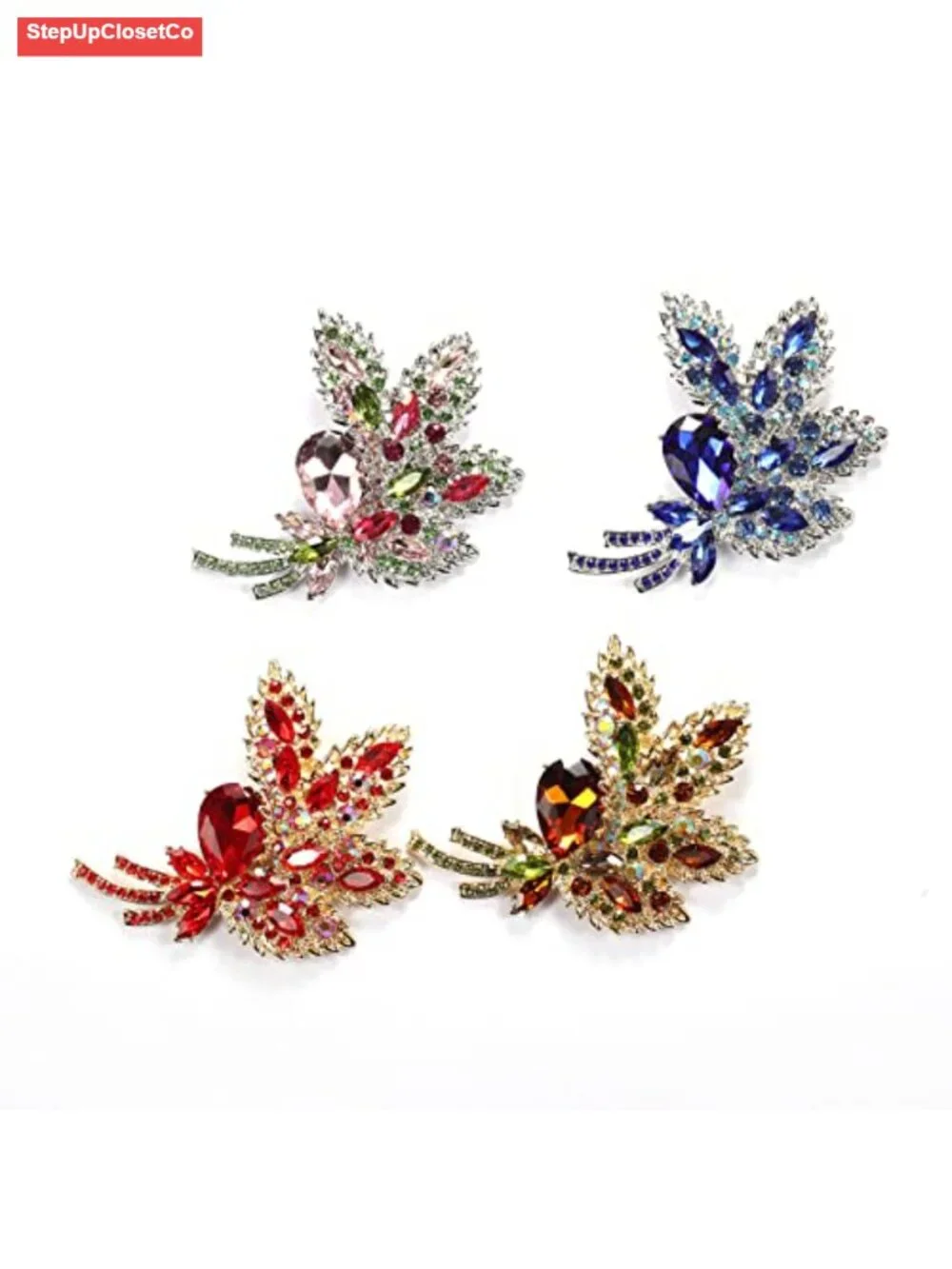 Large Crystal Leaf Brooch Pin for Women, Wedding & Party Scarf Decoration